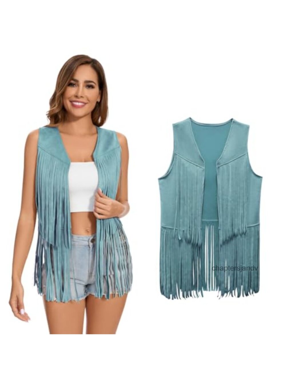 Faux Suede Fringe Vest Sleeveless Hippie Cowgirl Western Tassel Jacket